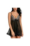 PANPANY Vêtements de Nuit Femmes Dentelle Maillage Lingerie V-Neck Broderie Bowknot Sleepwear Lingerie Vintage Jarretelle Ho