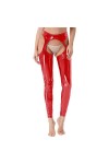 JanJean Leggings Creux Femme Sexy Pantalon en Cuir Verni sans Entrejambe Ouvert Wetlook Collant Taille Elastique Costume Soir