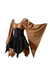 CreoQIJI Robe noire fendue pour femme - Taille M - Costume de cosplay - Robe corset rétro à manches longues - Bleu, vert, M