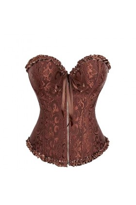 Rfmfkkg Femmes Jacquard Floral Overbust Corset Avant Fermeture Éclair Élégante Taille Bustier Top Corselet Korset, rose, XXL