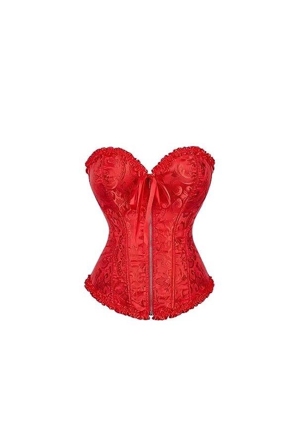 Rfmfkkg Femmes Jacquard Floral Overbust Corset Avant Fermeture Éclair Élégante Taille Bustier Top Corselet Korset, rose, XXL