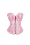 Rfmfkkg Femmes Jacquard Floral Overbust Corset Avant Fermeture Éclair Élégante Taille Bustier Top Corselet Korset, rose, XXL