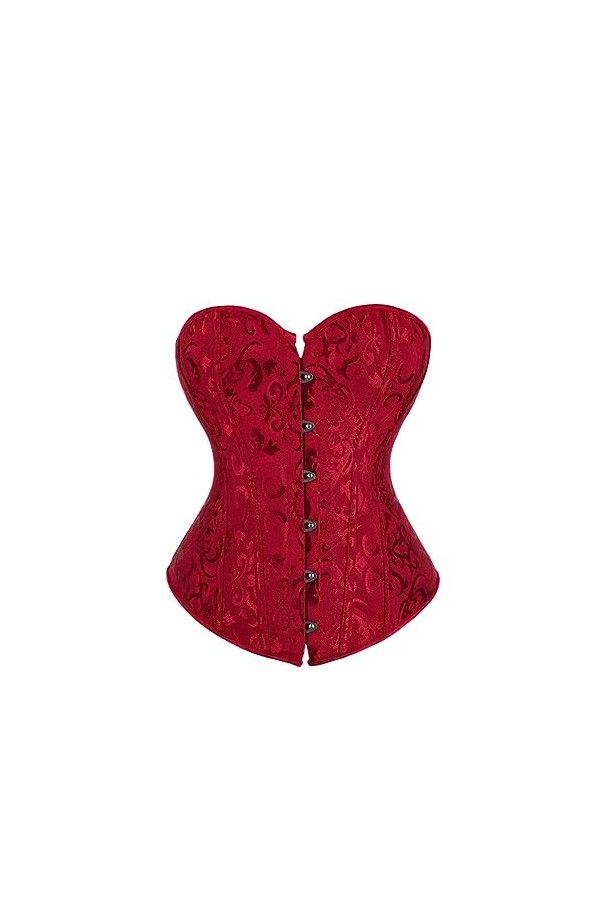 Rfmfkkg Femmes Sexy Jacquard Bustiers Et Corsets Lacets Body Shapewear Overbust Corset Tops, rouge vin, 5XL