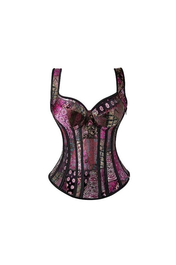 SHANHE Corset Overbust à Bretelles Grande Taille avec Coupe Fermeture à Glissière Corset Floral Jacquard Sexy Serre-Taille Bu