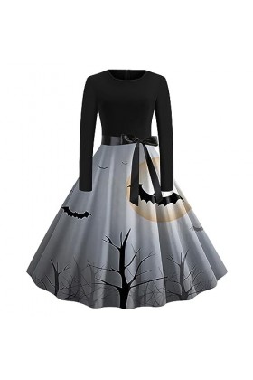 Costume dHalloween pour femme - Robe tunique diable - Imprimé fantôme - Costume dHalloween - Robe de soirée - Col rond - Ro