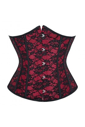 Kelvry Corset bustier en satin à lacets pour femme Taille 34-52, noir/rouge, 8-10