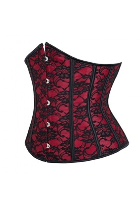 Kelvry Corset bustier en satin à lacets pour femme Taille 34-52, noir/rouge, 8-10