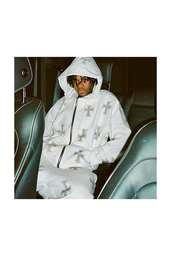 WSZJLN Hip Hop Joggers Sweat Mode Coréenne Punk Sport Manteau Pull Strass Gothique Manches Longues Zip Sweat à Capuche Y2k Ve