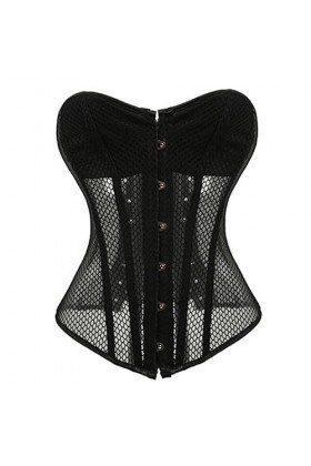 Corset en Maille Respirant Sexy pour Femmes Corset Gros Seins Grande Taille Goth Rétro Mince Streetwear Corset-Noir-XXXL