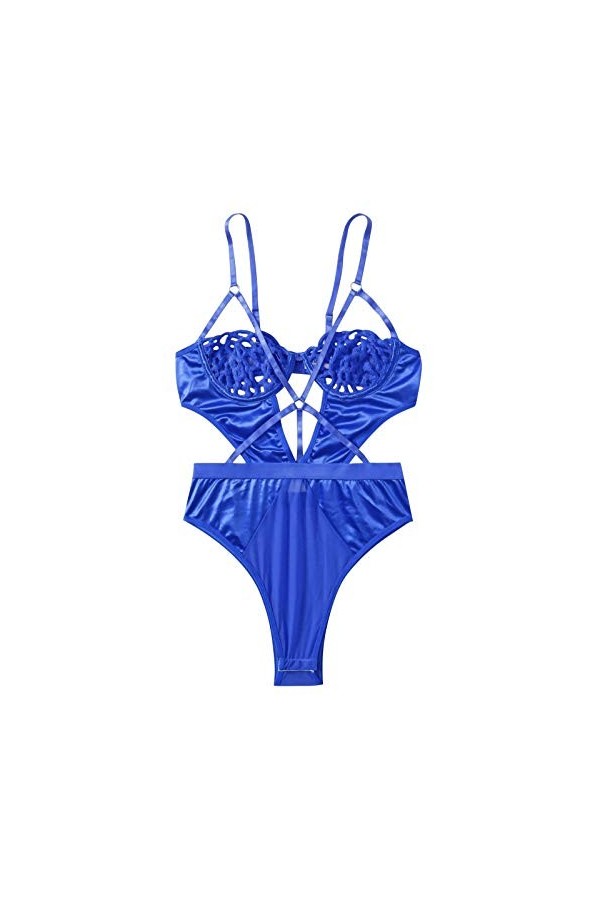 LDadgf Sous-vêtements corps costumes en dentelle polyester broderie une pièce quotidienne femme sexy une pièce, bleu, S