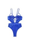 LDadgf Sous-vêtements corps costumes en dentelle polyester broderie une pièce quotidienne femme sexy une pièce, bleu, S