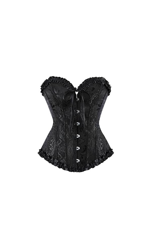 Rfmfkkg Corset pour femme avec bretelles Corset Overbust Floral Jacquard Corset Zipper Top Corset Bustier, 8075 Noir, M