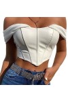 SHANHE Cuir PU crypté Sexy Corset Corset épaules dénudées en mousseline de soie blanc sans bretelles hauts pour femmes hauts 