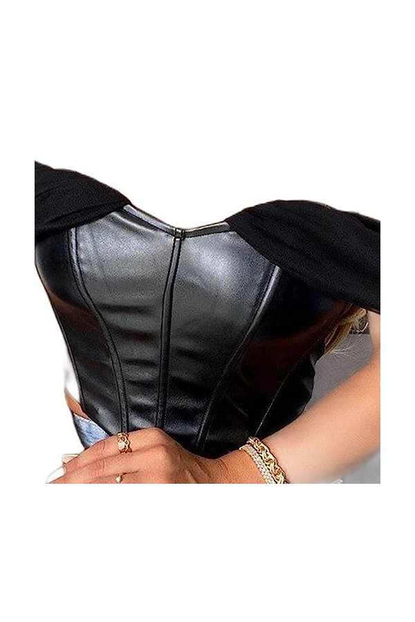 SHANHE Cuir PU crypté Sexy Corset Corset épaules dénudées en mousseline de soie blanc sans bretelles hauts pour femmes hauts 