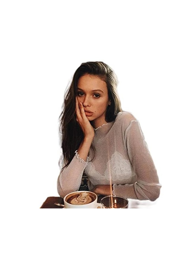 Sexy Mesh Brillant À Manches Longues T Shirt Femmes Printemps Transparent Club Party Noir Tee Shirts Sexy Mince O Cou Court -