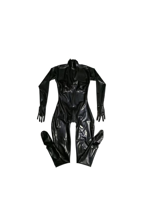 Black Latex Catsuit Rubber Gummi Leotard 3D chest with Two-Way Back Zipper Through Crotch Suitable for men and women