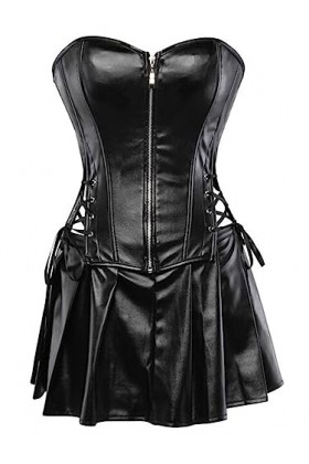 SHANHE 2023 New Vintage Gothique Pu Corset Femmes Emo Alternative À Lacets Taille Haute Jupe Plissée Harajuku Streetwear Sexy