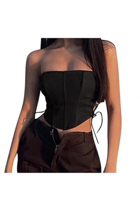 SHANHE Tops corset désossés noirs pour les femmes bustier froncé bustiers sexy à lacets bandage hors épaule débardeur été sex