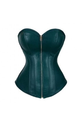 OKGD Corset Sexy Femmes Corset Tops Gothique Cuir Lingerie Corset Plus Size-Deep Green-Zipper,2XL