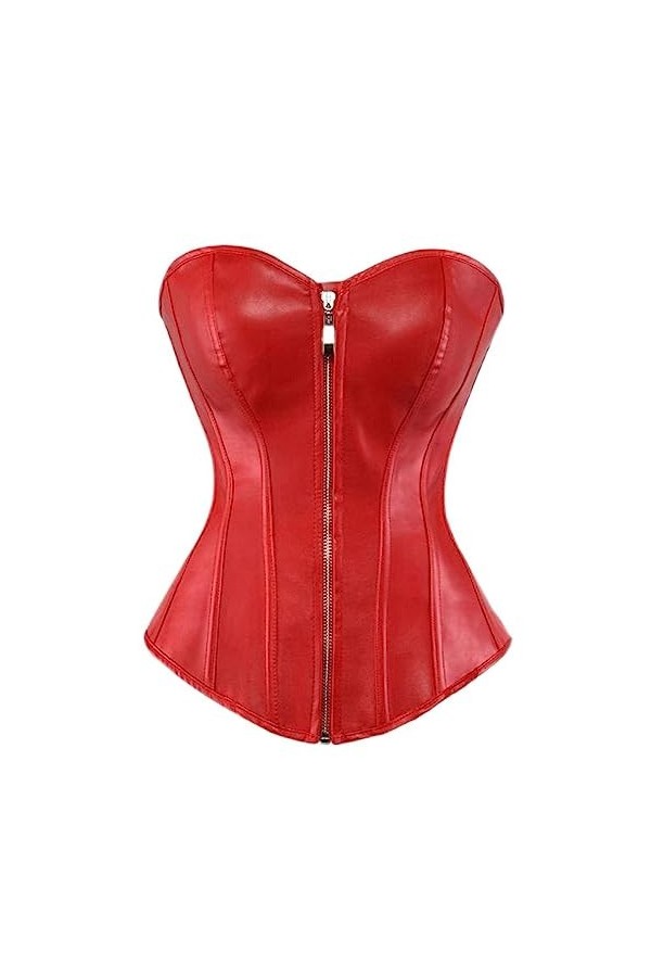 OKGD Corset Sexy Femmes Corset Tops Gothique Cuir Lingerie Corset Plus Size-Deep Green-Zipper,2XL