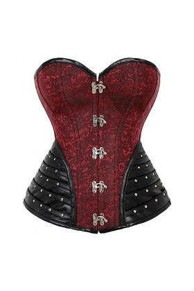 OKGD Corset en Cuir Sexy Corset Steampunk Gothique Corset Top Vintage Floral Femmes Gros Seins Corset Plus La Taille Hallowee