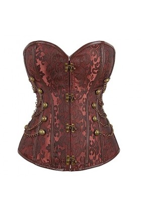 SHANHE Lingerie Gothique Femme Corset Basque Vintage Corset Steampunk Noir Marron Haut Corset avec Chaîne-Marron,L