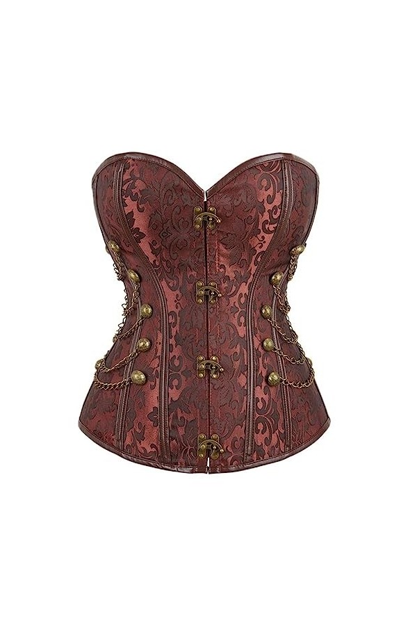 SHANHE Lingerie Gothique Femme Corset Basque Vintage Corset Steampunk Noir Marron Haut Corset avec Chaîne-Marron,L