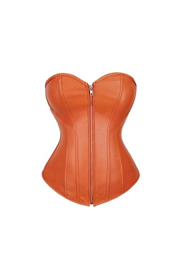 OKGD Femmes Vintage Style Zipper Faux Cuir Top Buste Corset Cuir Discothèque Lingerie Sexy Sans Bretelles-Bourgogne,6XL