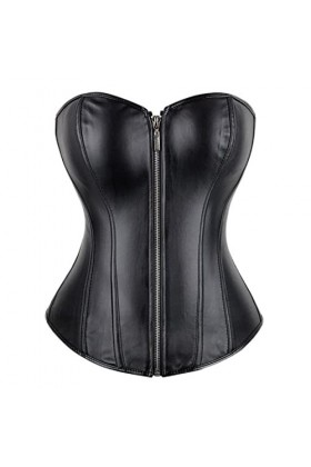 OKGD Femmes Vintage Style Zipper Faux Cuir Top Buste Corset Cuir Discothèque Lingerie Sexy Sans Bretelles-Bourgogne,6XL