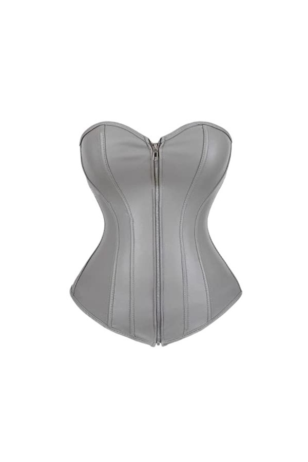 OKGD Femmes Vintage Style Zipper Faux Cuir Top Buste Corset Cuir Discothèque Lingerie Sexy Sans Bretelles-Bourgogne,6XL