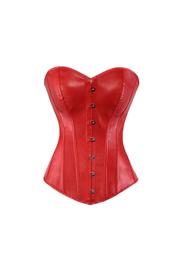 OKGD Femmes Vintage Style Zipper Faux Cuir Top Buste Corset Cuir Discothèque Lingerie Sexy Sans Bretelles-Bourgogne,6XL