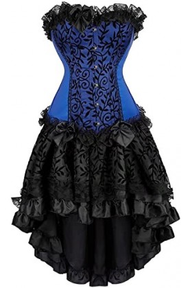 Jupe Corset Femme Bustier Robe Femme Sexy Dentelle Floral Guêpière Lingerie Grande Taille Vintage Bleu L