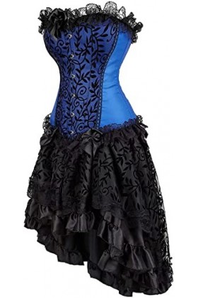 Jupe Corset Femme Bustier Robe Femme Sexy Dentelle Floral Guêpière Lingerie Grande Taille Vintage Bleu L