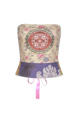 Haut court vintage - Bustier floral dos nu - Pour femme - Sexy - Impression peinture à lhuile vintage