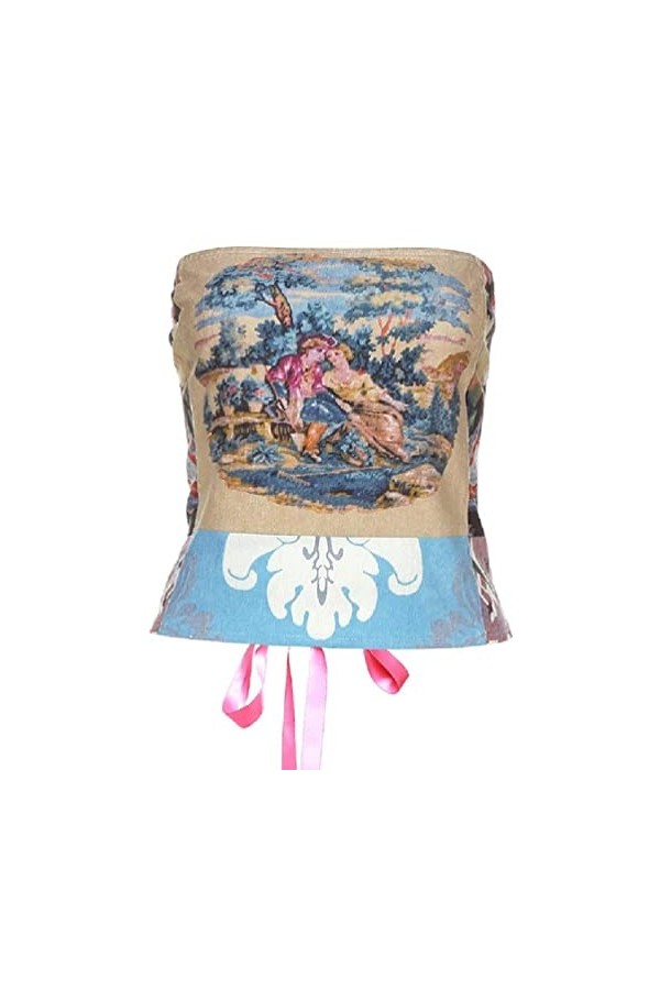 Haut court vintage - Bustier floral dos nu - Pour femme - Sexy - Impression peinture à lhuile vintage