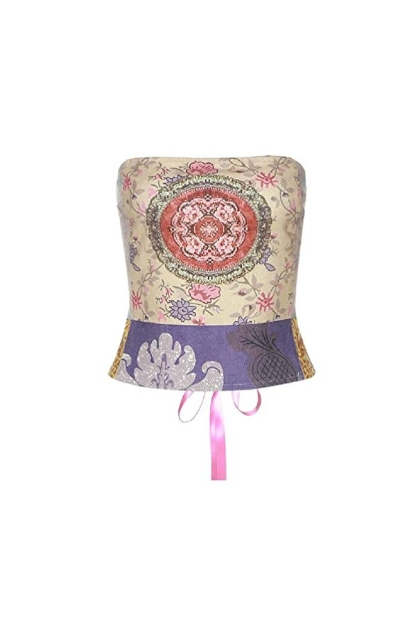 Haut court vintage - Bustier floral dos nu - Pour femme - Sexy - Impression peinture à lhuile vintage