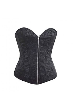 XUEFX Femme Sexy Corset Bustier Front Zipper Vintage Embroidery Overbust Top + G-String Color : White, Size : M 