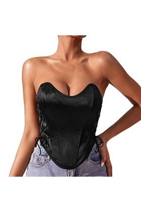 WERVOT Femmes chaîne Sexy vêtements perles sans manches dos nu licou haut court Club Vintage Sexy Bustier Corset haut Uniform