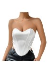 WERVOT Femmes chaîne Sexy vêtements perles sans manches dos nu licou haut court Club Vintage Sexy Bustier Corset haut Uniform