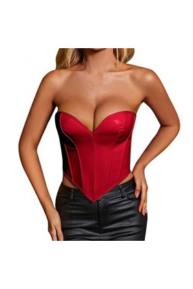 Culotte gainante sexy pour femme - En PU - Push Up - Vintage - Pour fête - Clubwear - Corset à taille étroite, rouge, M