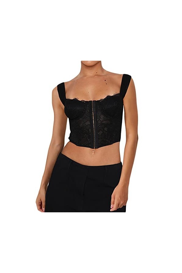 FeMereina Bustier dété en dentelle pour femme - Sexy - Vintage - Bretelles spaghetti - Dos ouvert - Corset à baleines, rose,