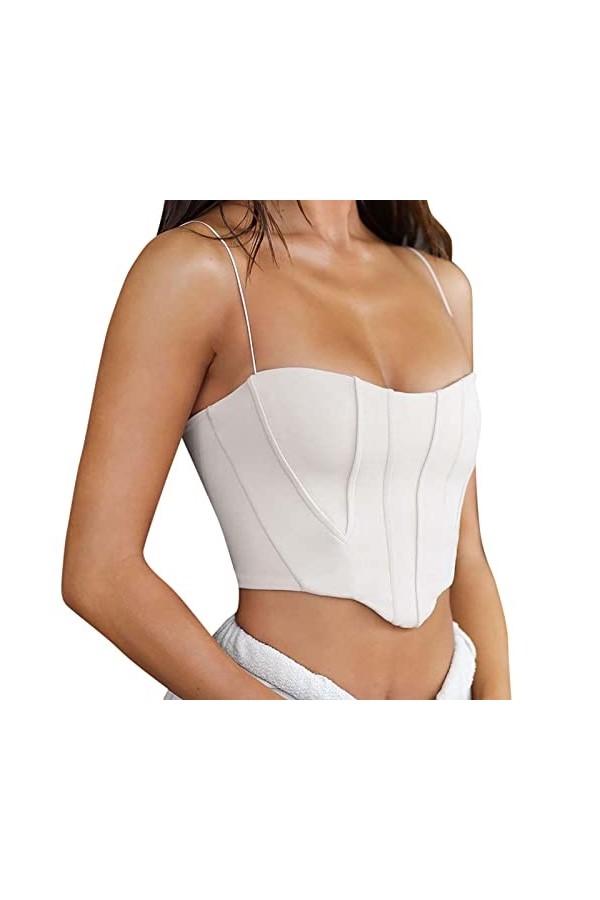 EUVIP Femme Vintage sans bretelles Open Back Sans Maille Bustier Fermeture Éclair Arrière Corset Crop Top Sexy Rouge, Blanc.,