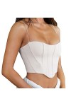 EUVIP Femme Vintage sans bretelles Open Back Sans Maille Bustier Fermeture Éclair Arrière Corset Crop Top Sexy Rouge, Blanc.,