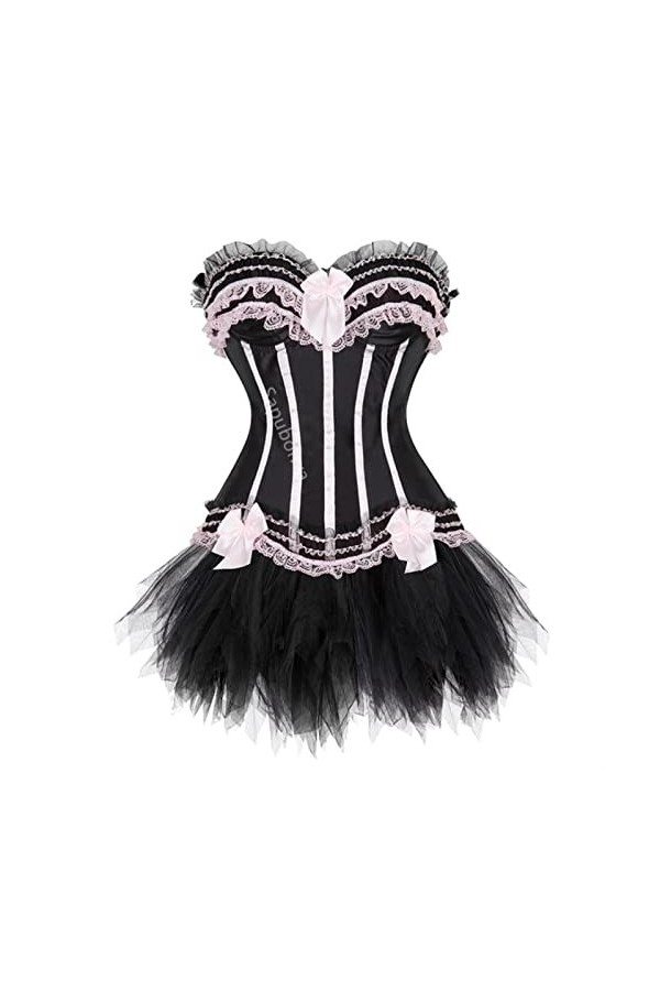 SARGE Corset Robe Bustier Jupe Tutu Set Rayures Dentelle Up Gothique Victorien Lolita Vintage Sexy Exotique Burlesque Korsett
