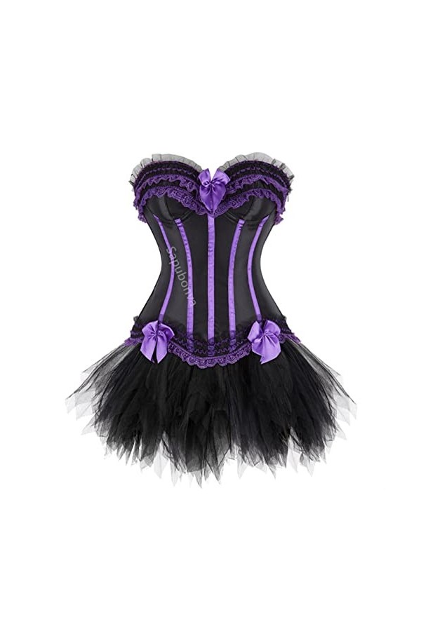 SARGE Corset Robe Bustier Jupe Tutu Set Rayures Dentelle Up Gothique Victorien Lolita Vintage Sexy Exotique Burlesque Korsett