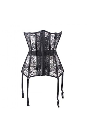 MISSMAO Femme Corset Bustier Robe Sexy Vintage Style Cuir Lingerie Cosplay Noir Gothique Steam Punk Dentelle Bretelle Noir 2X