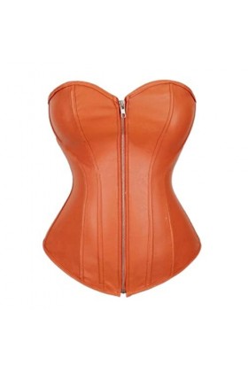 OKGD Femmes Vintage Style Zipper Faux Cuir Top Buste Corset Cuir Discothèque Lingerie Sexy Sans Bretelles-Orange,XL