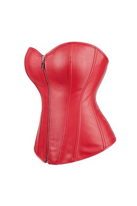 OKGD Femmes Vintage Style Zipper Faux Cuir Top Buste Corset Cuir Discothèque Lingerie Sexy Sans Bretelles-Orange,XL