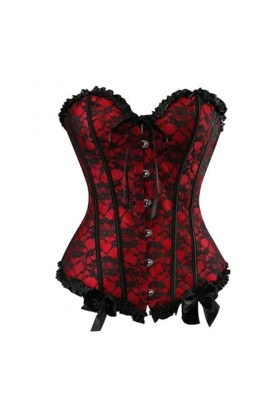 YATEAR Femmes Corsets Sexy Floral Garniture À Lacets Désossé Overbust Corset Taille Cincher Vintage Bustier Corset Noir Rouge