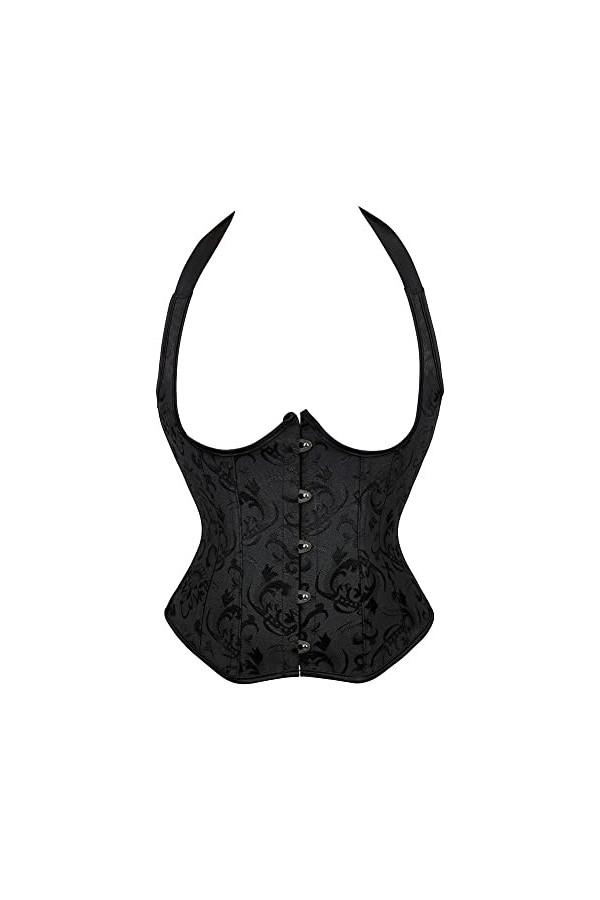 Hranoqm Entraîneur Serre-Taille Corset Dos Nu pour Femme - Bustier De Contrôle du Ventre Noir Sexy Bustier Punk Underbust Fat